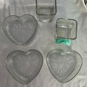 Clear Glass Heart and Square Bowls Set